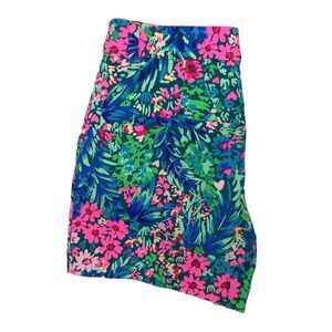 Lilly Pulitzer Tropical Floral High-Waist Shorts in Blue, Green & Pink